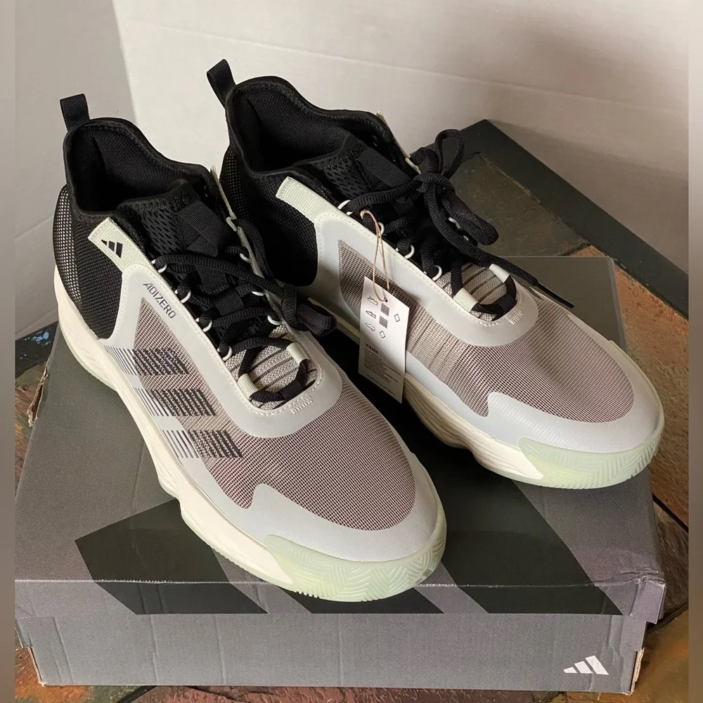 adidas Adizero Select Sesame White Green Black Basketball Shoes IE9265 Sz 14/15